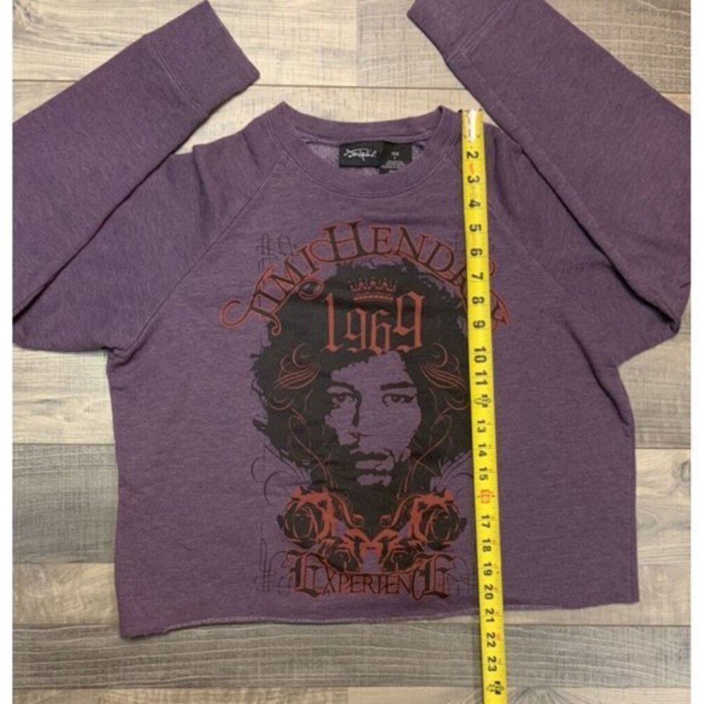 Jimi Hendrix Cropped Womens Large Purple Full Graphic Print Crew Neck Sweatshirt - Picture 8 of 10